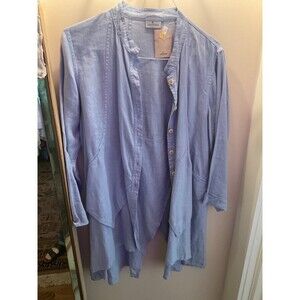 ❤️New Cheyenne Artsy Gray Blue Lagenlook 100% Linen Long Tunic Top Pockets